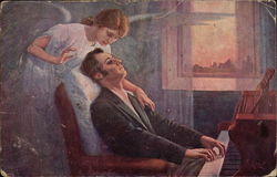 Chopin at the Piano with an Angel over his Shoulder Postcard