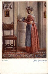 Serving Girl Entering Room with Tray Postcard