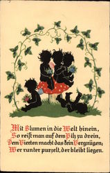 Silhouette of Children on a Mushroom and in the Grass Postcard