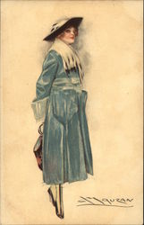 Woman in Blue Coat with Hat & Scarf Women Postcard Postcard