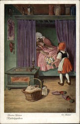 Little Red Riding Hood and the Big Bad Wolf Nursery Rhymes Postcard Postcard