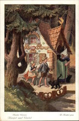 Hansel and Gretel outside the Witch's House Postcard