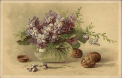 Walnuts and Lavender Violets Flowers Postcard Postcard