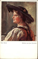 Painting of German Woman in Profile Postcard Postcard