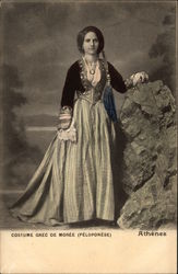 Portrait of Woman in Traditional Greek Attire Postcard Postcard