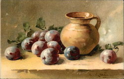 Still Life of Plums and Brown Pitcher Postcard