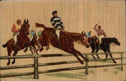 Jockies on Horses Jumping a Fence Postcard Postcard