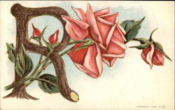 Letter "R" from wood with Pink Roses Alphabet Letters Postcard Postcard