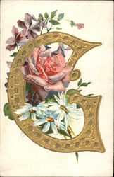 Large Gold "G" with Roses & Daisies Postcard