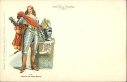 Knight in Shining Armour with Yellow Plumes & Red Cape Military Postcard Postcard