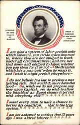 Lincoln on the Rights of Labor Presidents Postcard Postcard