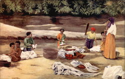 Panamanian Women Doing Laundry Postcard Postcard