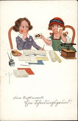 Crying Girl handing a Letter to a woman Postcard