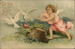 To My Love - Cherub chasing White Doves Romance & Love Postcard Postcard