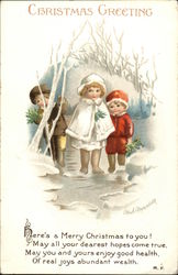 Christmas Greeting with Children in the Snow Postcard Postcard