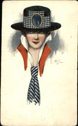 Portrait of Woman in Hat and Tie Women Postcard Postcard