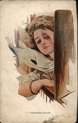 Woman looking out a Window Postcard