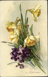 Bouquet of Daffodils and Violets Flowers Postcard Postcard