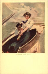 "Skipper and Mate" - Couple in Sailboat Couples Postcard Postcard