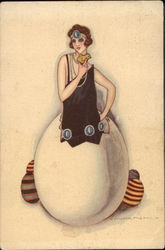 Flapper Girl Popping out of an Egg Women Postcard Postcard