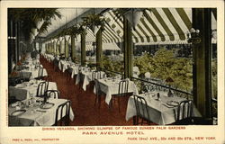 Park Avenue Hotel - Dining Veranda and Sunken Palm Gardens New York, NY Postcard Postcard