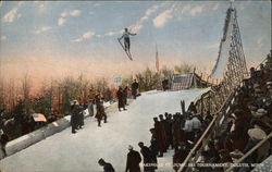 Making 132 ft. jump, ski tournament Duluth, MN Postcard Postcard