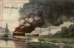 Barrel Tiona Oil Tank on Fire Postcard