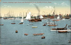 Harbour showing Light House and Marblehead Neck Massachusetts Postcard Postcard