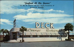 "Seafood at its source" Deck lounge & restaurant Brunswick, GA Postcard Postcard