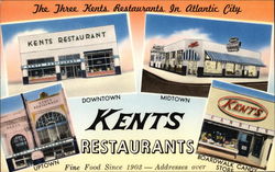 The Three Kents Restaurants in Atlantic City New Jersey Postcard Postcard