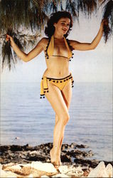 Brunette on the Beach in Yellow Swimsuit Postcard