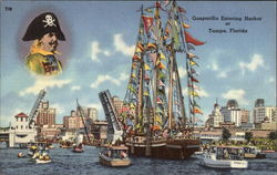 Gasparilla Entering Harbor Tampa, FL Postcard Postcard