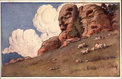 Sheeps under the mountains Russia Postcard Postcard