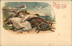 Gruss Aus , Greetings Seagulls, Fish and Crab Postcard