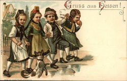 Four German Children with Dog Hessen, Germany Postcard Postcard