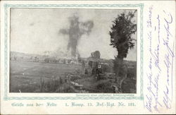 Greetings from the Field - Bombing of a British Trench World War I Postcard Postcard