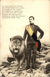 Flemish King Standing with Lion in Rubble Postcard