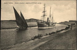 Suez Canal - Dutch Steamer Passing El-Gireh Curve Egypt Africa Postcard Postcard