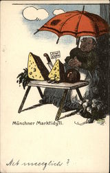 Cheese Vendor Resting Under a Red Umbrella Munich, Germany Postcard Postcard