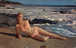 Girl on Beach Swimsuits & Pinup Postcard Postcard