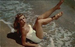 Girl on Beach in Bathing Suit Postcard