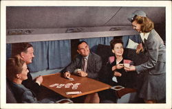 United Air Lines Stewardess Serving Passengers Postcard