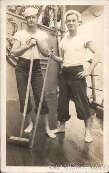 Photograph of Two Sailors Swabbing the Deck Navy