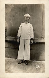 Sailor in Uniform on Deck Postcard