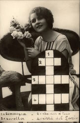 Portrait of Young Woman Holding Flowers Postcard