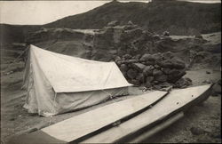 A Tent and Boat at a Campsite Postcard