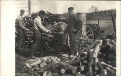 Three Men Cutting Trees Postcard