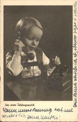 "His First Telephone Call" - Young Boy with Telephone Postcard