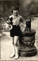 Little Girl Posing with Stuffed Cat Toys Girls Postcard Postcard