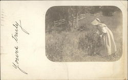 Woman Picking at Farm Postcard